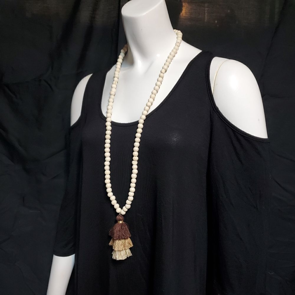 Boho Cream, Brown, & Tan Tassel Necklace
